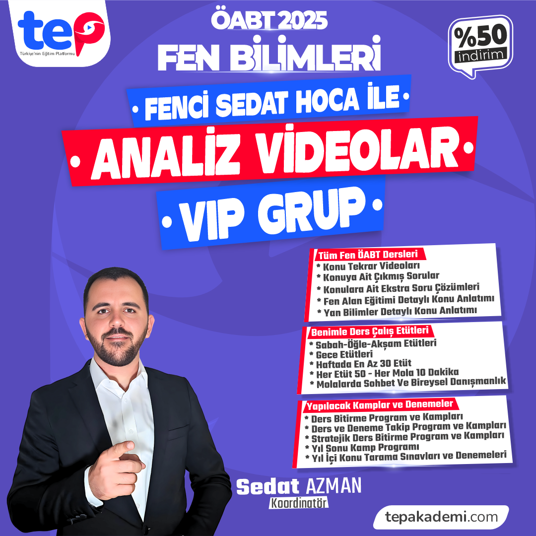 2025 Fen Bilimleri ÖABT Fenci Sedat Hoca ile Analiz Videolar VIP Grup